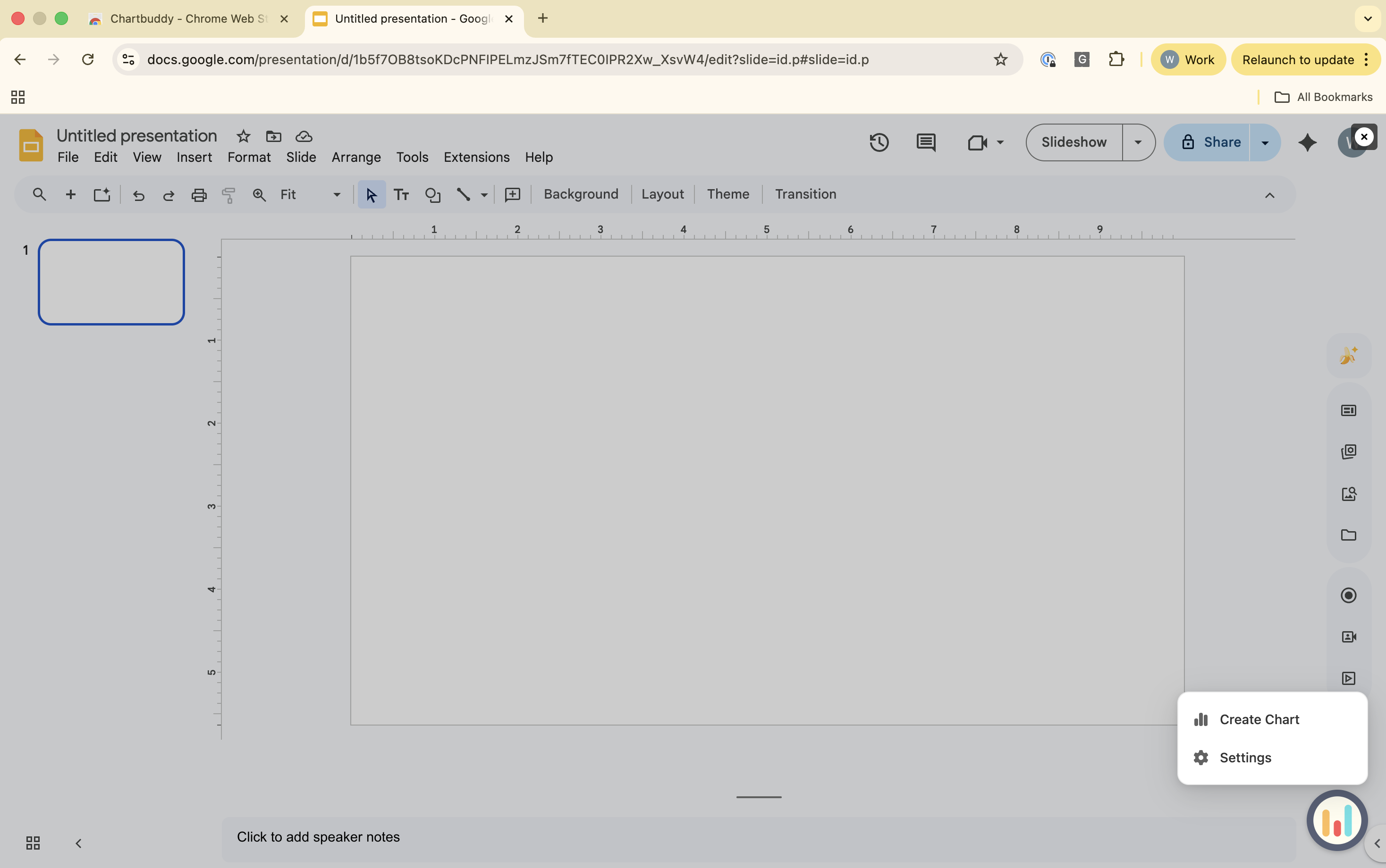 Google Slides with Chartbuddy panel open